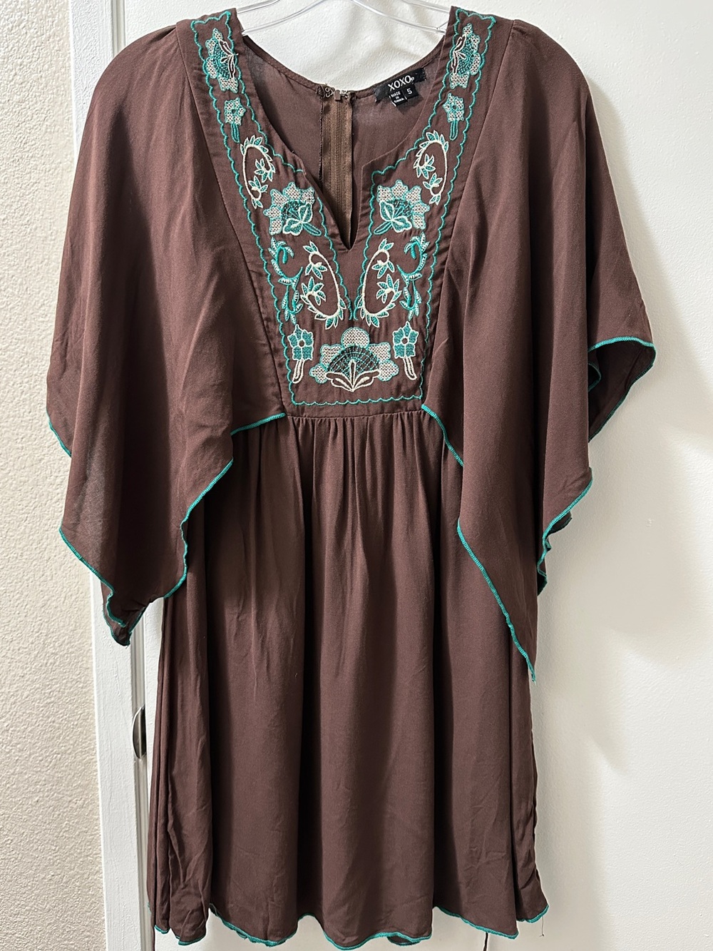 XOXO Chocolate Brown Notch V-Neck Dress